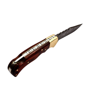 Custom Handmade Damascus <b>Steel</b> Lock Back Folding Knife with Red Wood Handle Patterned Blade Pocket Knives for Camping <b>Outdoor</b> - Product Image 6