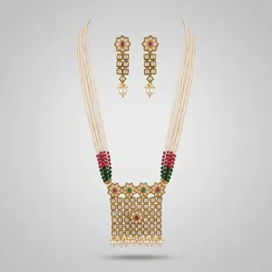 Heavy Indian <b>Bridal</b> Long Necklace <b>Set</b> Wholesale Kundan Polki Statement Wedding <b>Jewelry</b> Gold Plated for Women - Product Image 4