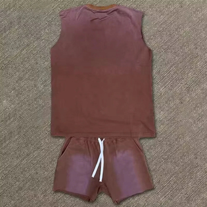 Ensemble short et t-shirt sans manches imprimé personnalisé pour homme, col rond, en coton tricoté, tenue décontractée d'été, logo avant, écologique, mode - Product Image 6