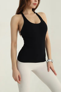 Camiseta sin mangas para mujer, color gris liso, duradera, con laterales fruncidos, estilo atlético, de algodón, al por mayor - Product Image 5