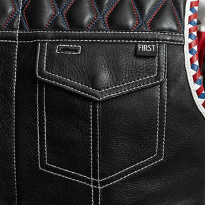 Gilet moto en cuir véritable pour homme, sans col, avec laçage latéral, vêtement d'extérieur d'hiver, couleur unie, style col en V, avec étiquette personnalisée - Product Image 5