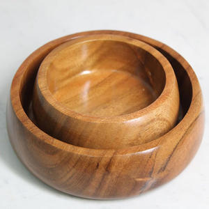 Juego de 2 cuencos de madera de acacia hechos a mano con diseño moderno de granja, cuencos de madera personalizados para servir, aptos para uso en alimentos con mesa de comedor - Product Image 5