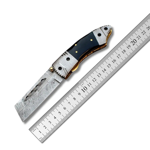 Cuchillo de Bolsillo Abatible de Acero de Damasco Multifuncional Hecho a Mano Personalizado OEM Burraq de 8 Pulgadas con Funda de Cuero - Product Image 1