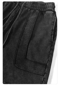 Shorts vintage délavés à l'acide avec double bande élastique et détails en strass, mode décontractée pour femmes et hommes, shorts d'été personnalisés OEM - Product Image 3