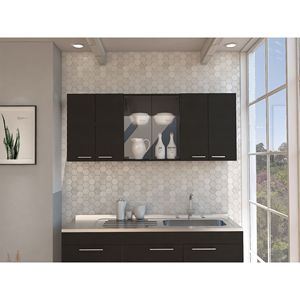 Armadio a Muro Nero di Qualità Superiore da 150mm con Doppia Porta e Vetro, Quattro Ripiani Interni per Uso in Cucina - Product Image 1