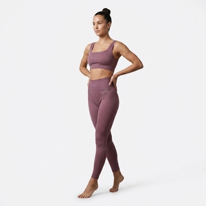 <b>Women</b> Mauve Ribbed Sports Bra and High Waist <b>Leggings</b> Two Piece <b>Seamless</b> Yoga Activewear Set - Product Image 2
