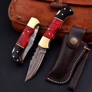 Cuchillo Plegable de Acero Damasco y Cobre Premium para Camping y Uso General, Mango de Resina, Hoja de Punta Caída Personalizable OEM, Garantía de 3 Años - Product Image 1
