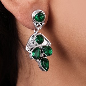 ต่างหูห้อยประดับดอกไม้สไตล์โบฮีเมียนทำจากทองเหลืองชุบเงินโบราณประดับด้วยหินหลากสีสำหรับผู้หญิง |   เครื่องประดับทำมือจากอินเดียสำหรับงานปาร์ตี้ - Product Image 6