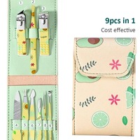 9-delige set fruitdesign roestvrijstalen nagelknippers met opvouwbare tas manicure knipset schaar make-up beauty tool etui