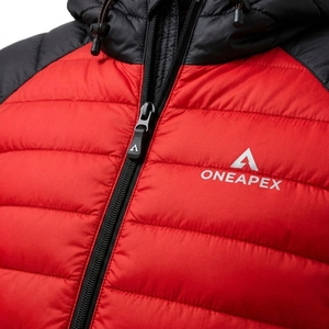 Veste matelassée à capuche rouge et noire pour homme, veste d'hiver chaude et matelassée pour l'extérieur, veste légère imperméable One Apex - Product Image 5