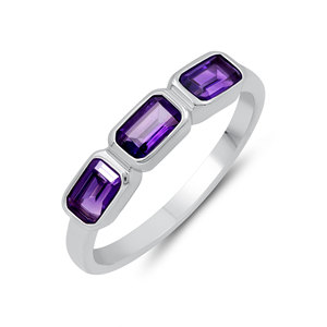 Minimalist 925 Sterling Silver Emerald Cut Natural Garnet Three Stone Stackable Band <b>Ring</b> for Women - Product Image 4