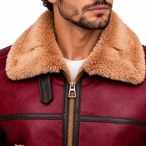 Blouson aviateur en similicuir pour homme avec garniture en fourrure, style pilote, vêtement d'extérieur d'hiver, fabricant en gros - Product Image 5