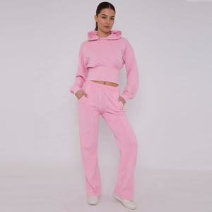 ชุดวอร์มสำหรับผู้หญิงชุดครอปผ้าฝ้ายฟอกสีเหงื่อแบบวินเทจพร้อมโลโก้ - Product Image 2