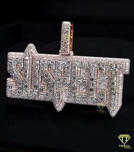 Moissanite Diamond <b>Name</b> Pendant Hip Hop <b>Chain</b> Iced Out Baguette Necklace Luxury Streetwear Jewelry - Product Image 1