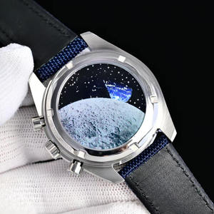 Men's Stainless Steel <b>Automatic</b> <b>Chronograph</b> Watch with Blue Dial and Fabric Strap 42mm Sport Style Sapphire Crystal - Product Image 3