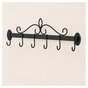 Iron Wall Mounted Pot and Pan Rack with 10 Durable S-<b>Hooks</b> Space-Saving Matte <b>Black</b> Kitchen Utensil Organizer for Cookware - Product Image 1