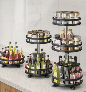 OEM/ODM 3 Tier <b>Rotating</b> <b>Spice</b> <b>Rack</b> Black Metal Kitchen Seasoning Organizer Countertop Storage Holder - Product Image 3