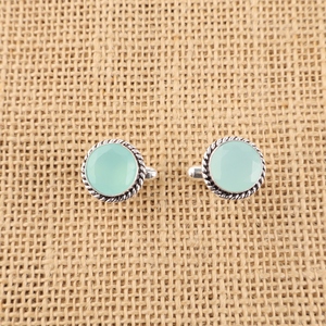 Handmade Designer Blue Aqua Chalcedony Gemstone <b>Cuff</b> Links Set In 925 Sterling Silver Plated Jewellery For Men And Women - Product Image 2