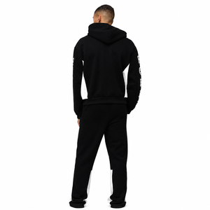 Conjunto Deportivo para Hombre con Capucha en Contraste Blanco y Negro, Sudadera con Cierre Completo y Pantalones, Estilo Urbano con Estampado de Letras, Corte Regular, Ropa de Otoño - Product Image 2
