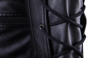 Men's Asymmetrical Zip <b>Leather</b> <b>Biker</b> <b>Jacket</b> with Lace-Up Sleeves Winter Waterproof Windproof Slim Fit Faux <b>Leather</b> Wholesale - Product Image 4