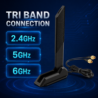 Antenne externe WiFi 7 tri-bande 2,4 GHz 5 GHz 6 GHz, double connecteur, base magnétique, pliable à 180 degrés pour routeur, carte PCIe