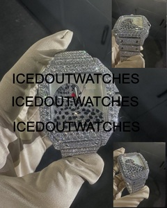 Montre carrée pour homme en acier inoxydable, plaquée or blanc, à quartz, entièrement sertie de diamants Moissanite - Product Image 3