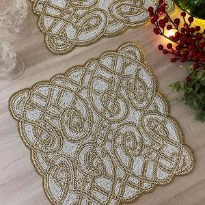 Premium <b>Beaded</b> <b>Placemats</b> Handmade Embroidered Dining Table Accessories for Elegant Home Interior Restaurant and Hotel Settings - Product Image 4