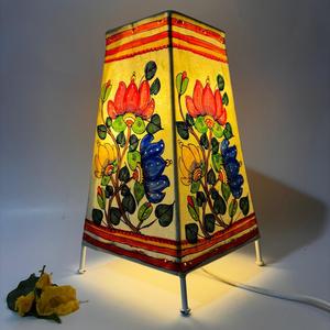 Abat-jour en métal contemporain peint à la main, motif floral ethnique et oiseaux, couvercle décoratif pour lampe de table, décoration intérieure, lampe en tissu - Product Image 5