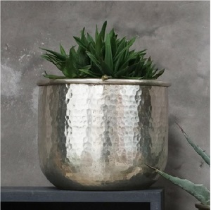 Maceta moderna de metal plateado martillado para decoración de plantas de jardín en interiores/exteriores, maceta para plantas de interior - Product Image 1