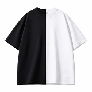 Camiseta de Hombre Bicolor Negra y Blanca, Estilo Color Block, Algodón, Casual, Streetwear, Verano - Product Image 1
