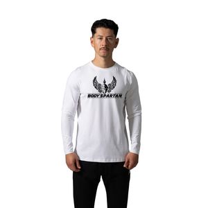 Men's <b>White</b> Long Sleeve Performance T Shirt Lightweight Cotton Crew Neck Fitness Training Casual Sportswear Apparel - Product Image 1