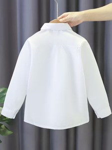 Back-to-School Season Kids' Long Sleeve White Shirt Fashionable School Uniform Shirt Unisex Single Pocket Style 100% Cotton - Product Image 5