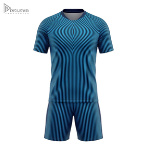 Kit de football personnalisé OEM en polyester/coton sublimé, col rond, manches courtes, uniforme de football, panneaux géométriques, nom d'équipe personnalisé - Product Image 1