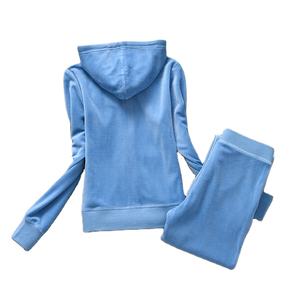 Conjuntos de 2 piezas Conjunto de mujer Chándal Sudaderas con capucha Chándal de terciopelo Conjunto de 2 piezas con pantalones de bolsillo y conjuntos de chaqueta Chándal de terciopelo - Product Image 2