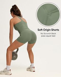Ensemble de yoga dos nageur à col carré, taille haute, sans couture, vert uni, 2 pièces, short et haut sans manches, respirant, en Spandex/Nylon, tenue d'entraînement - Product Image 4