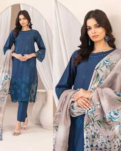 Ensemble 3 pièces en lawn brodé et cousu Shahid Tawakkal Nazifa 2026 avec dupatta en tissu slub numérique pour soirée, sans plis, séchage rapide - Product Image 4