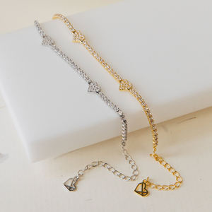 Nueva Llegada Pulsera de Cadena de Tenis de Plata 925 Bañada en Oro con Cristales y Eslabones en Forma de Corazón, Diseño Lindo y Encantador para Verano - Product Image 2