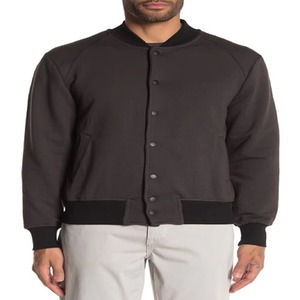 Charcoal Black Fleece Bomber <b>Jacket</b> Premium Snap Button Casual Streetwear Outerwear Manufacturer - Product Image 4
