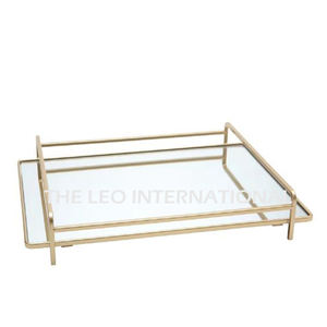 Bandeja de Espejo de Diseño Elegante con Borde de Diseño Único con Toque Dorado para Decoración de Mesa de Lujo, Bandeja Creativa - Product Image 1