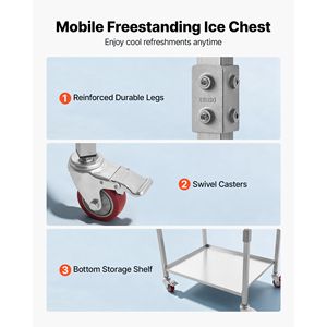 Carrello Frigo Portatile in Acciaio Inossidabile da 44,8 Litri con Coperchio Scorrevole, Trolley Refrigerante da Esterno su Ruote - Product Image 5