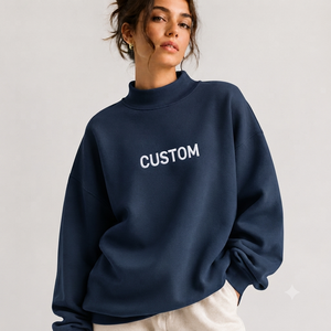 Sweat-shirt à col montant en mélange de coton pour femme, coupe ample, pull oversize à manches longues, vêtements décontractés pour tous les jours - Product Image 1