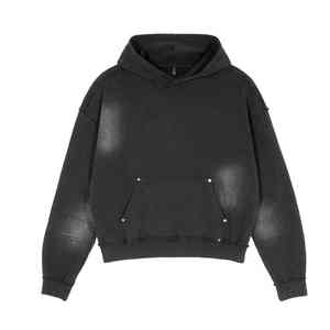 Sudadera con capucha de felpa francesa de 400 g con lavado ácido personalizado para hombre, proveedor de ropa, sudadera con parche desgastado con pintura en aerosol personalizada - Product Image 1