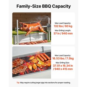 Griglia Girarrosto da Esterno 38W, Capacità di Carico 132 LBS, Girarrosto a Carbone a 7 Livelli di Altezza per Maiale e Agnello, per Campeggio e Barbecue - Product Image 3