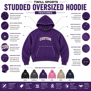 Sudadera con Capucha Oversize Morada de Sarga con Tachuelas y Estampado de Letras Personalizado, Bolsillo Delantero, Ropa de Otoño para Hombre, Estilo Urbano - Product Image 6