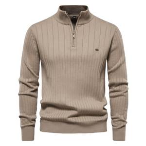 Men Ribbed Quarter Zip <b>Pullover</b> <b>Sweater</b> Stand Collar Knitted Long Sleeve <b>Sweater</b> for Autumn Winter - Product Image 3