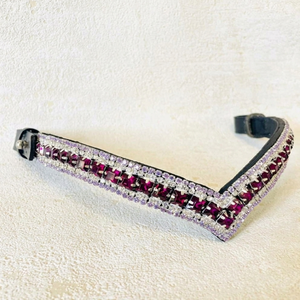 Bandeau de tête pour cheval en cuir véritable en forme de V avec cristaux rouges et blancs transparents, Mega Bling, pour chevaux - Product Image 3