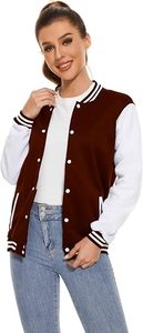 Veste universitaire unisexe marron et blanche avec fermeture éclair, coupe classique, col rabattu, couleur unie, style preppy, vêtement d'automne - Product Image 6