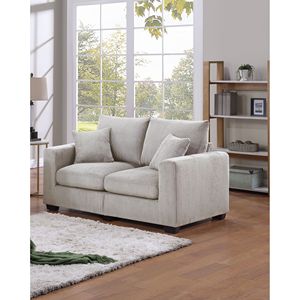 Set Divano Classico a 2 Pezzi in Velluto a Coste Avorio per Soggiorno, con Braccioli Quadrati e Divanetto Imbottito con Cuscini - Product Image 4