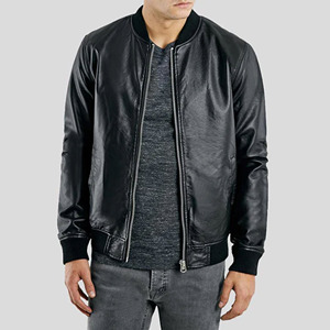 Blouson aviateur en cuir véritable noir pour homme, coupe ajustée, en peau de mouton souple, léger, style décontracté et urbain - Product Image 1