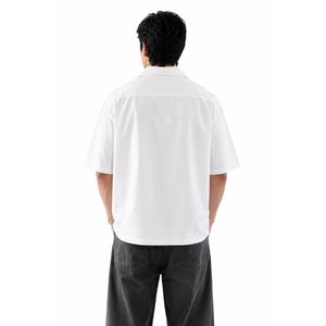 T-shirts à manches courtes pour hommes, coupe classique, blanc, col à capuche, 100% coton, 240g, streetwear décontracté, logo imprimé, boutons, vente en gros - Product Image 4